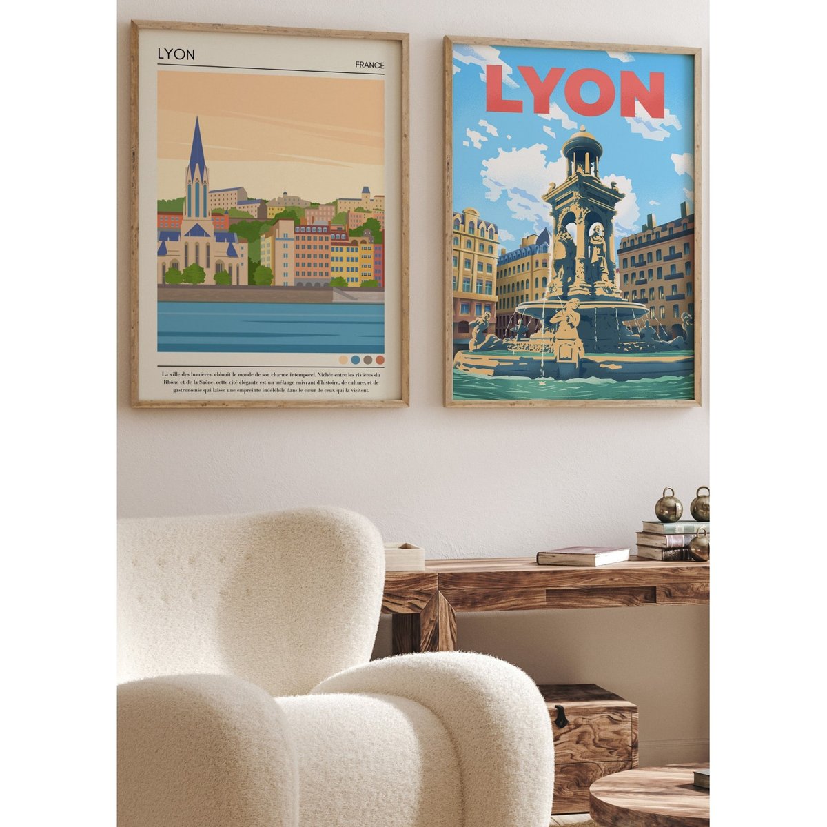Affiche ville Lyon Vintage blanc, L'AFFICHERIE
