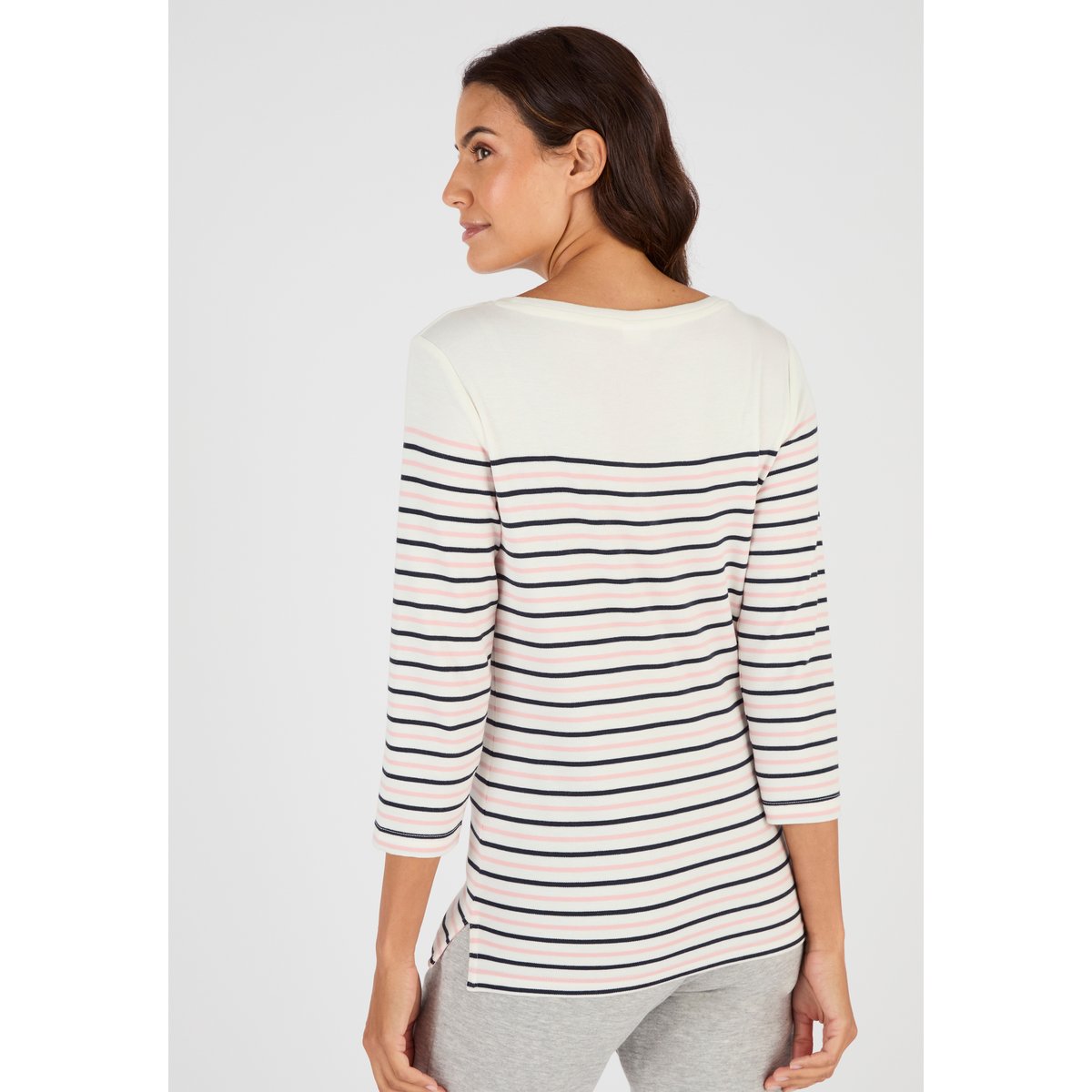 T-shirt rayé maille interlock rayé rose/marine, DAMART