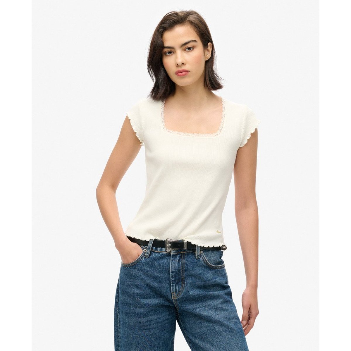 Haut à col carré Athletic Essentials blanc cassé, SUPERDRY