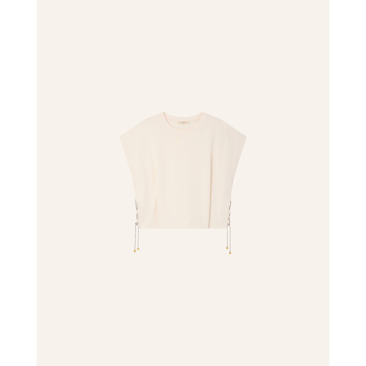 T-shirt manches courtes col rond avec liens, ERNISTO ecru, SESSUN