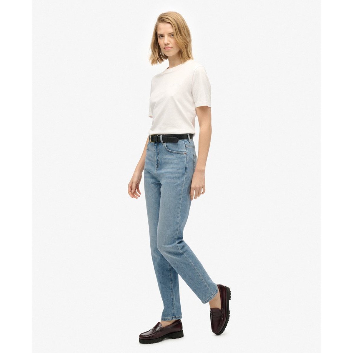 Jean mom taille haute en coton biologique denim bleu moyen, SUPERDRY