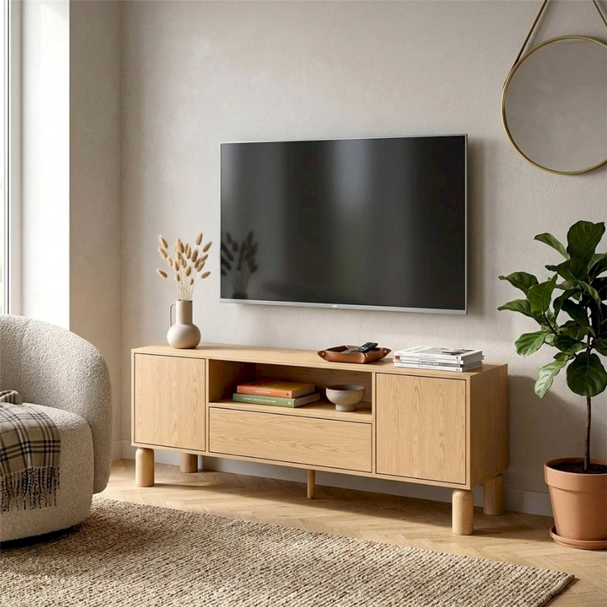 Meuble tv collection SANDEN en chêne chêne bookmatch, RECOLLECTION