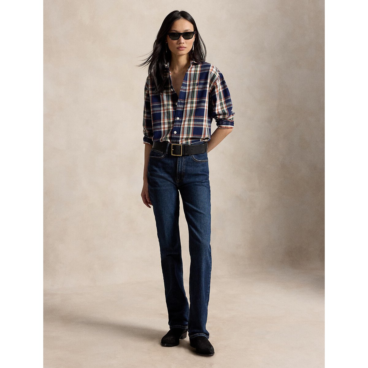 Camisa xadrez com mangas compridas quadrados marinho, POLO RALPH LAUREN
