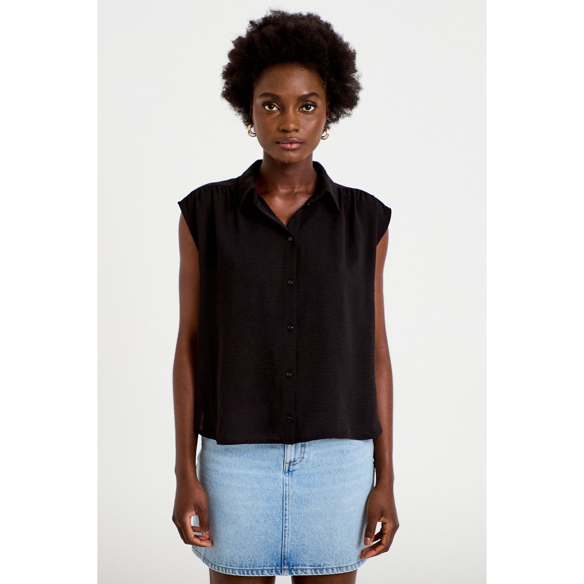 Chemise ample sans manches plissée noir, CACHE CACHE