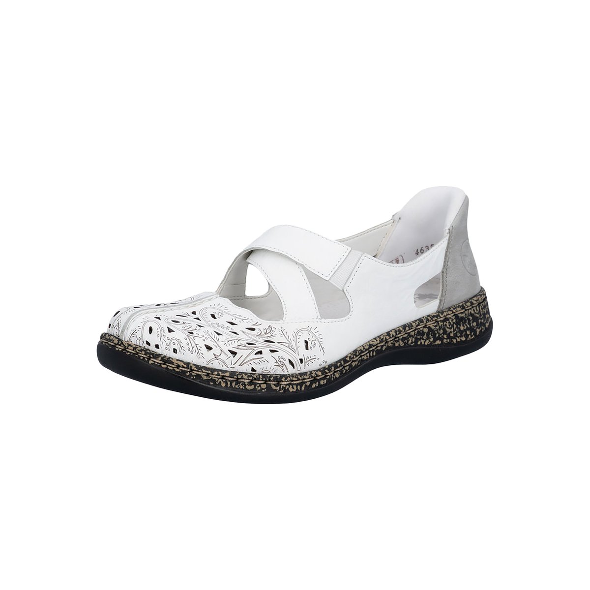 Ballerines emboitant en cuir blanches à talon plat avec des slip-on blanc, RIEKER