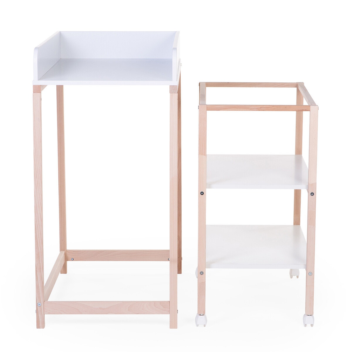 Table à langer et baignoire avec roues en bois blanc/naturel, CHILDHOME