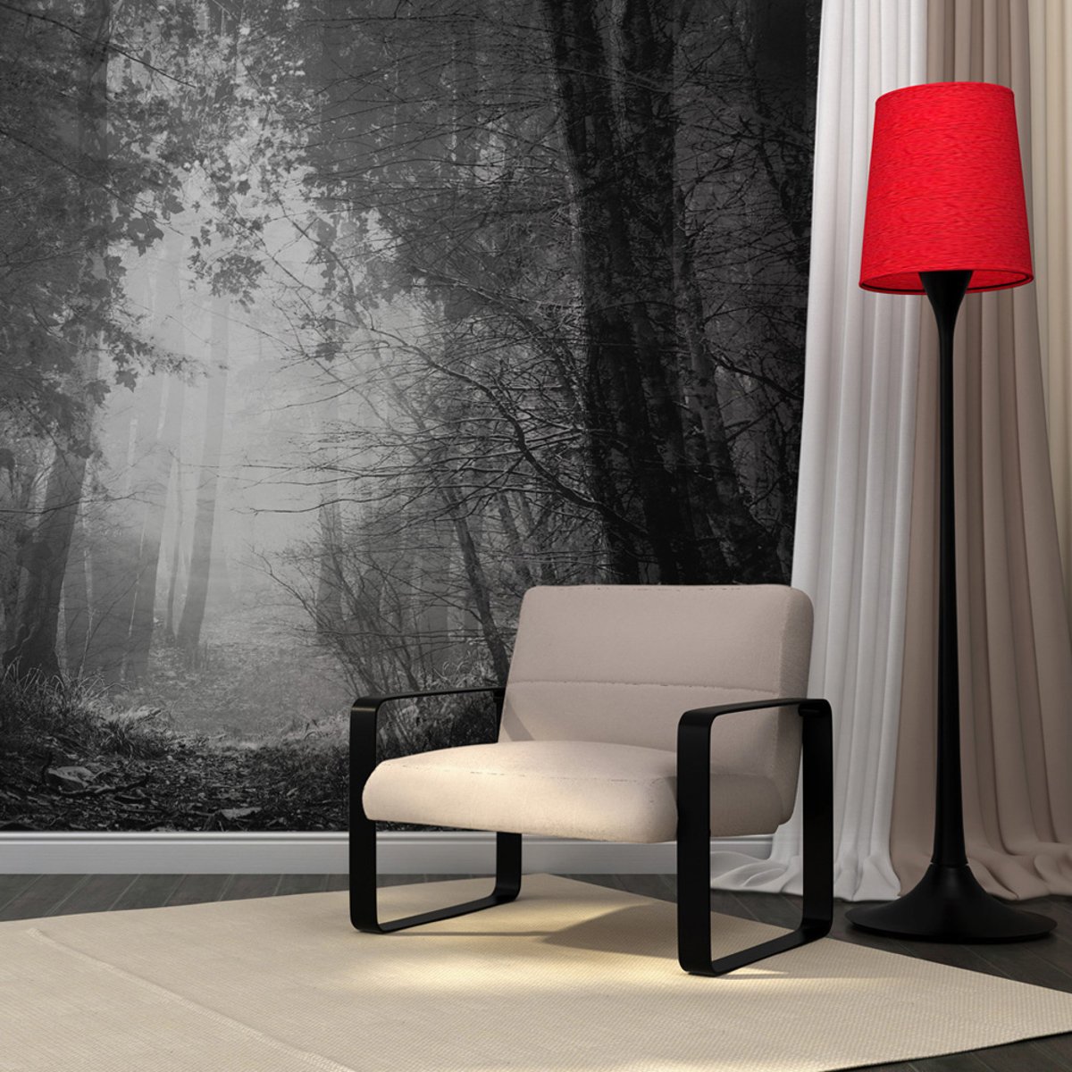 Papier peint intissé panoramique Paysage Forest of shadows noir, EDEN