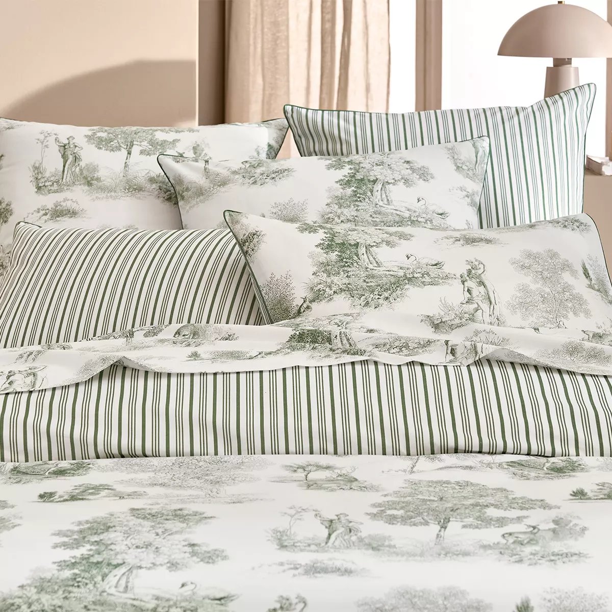 Taie d'oreiller percale de coton POESIE verde, GARNIER THIEBAUT