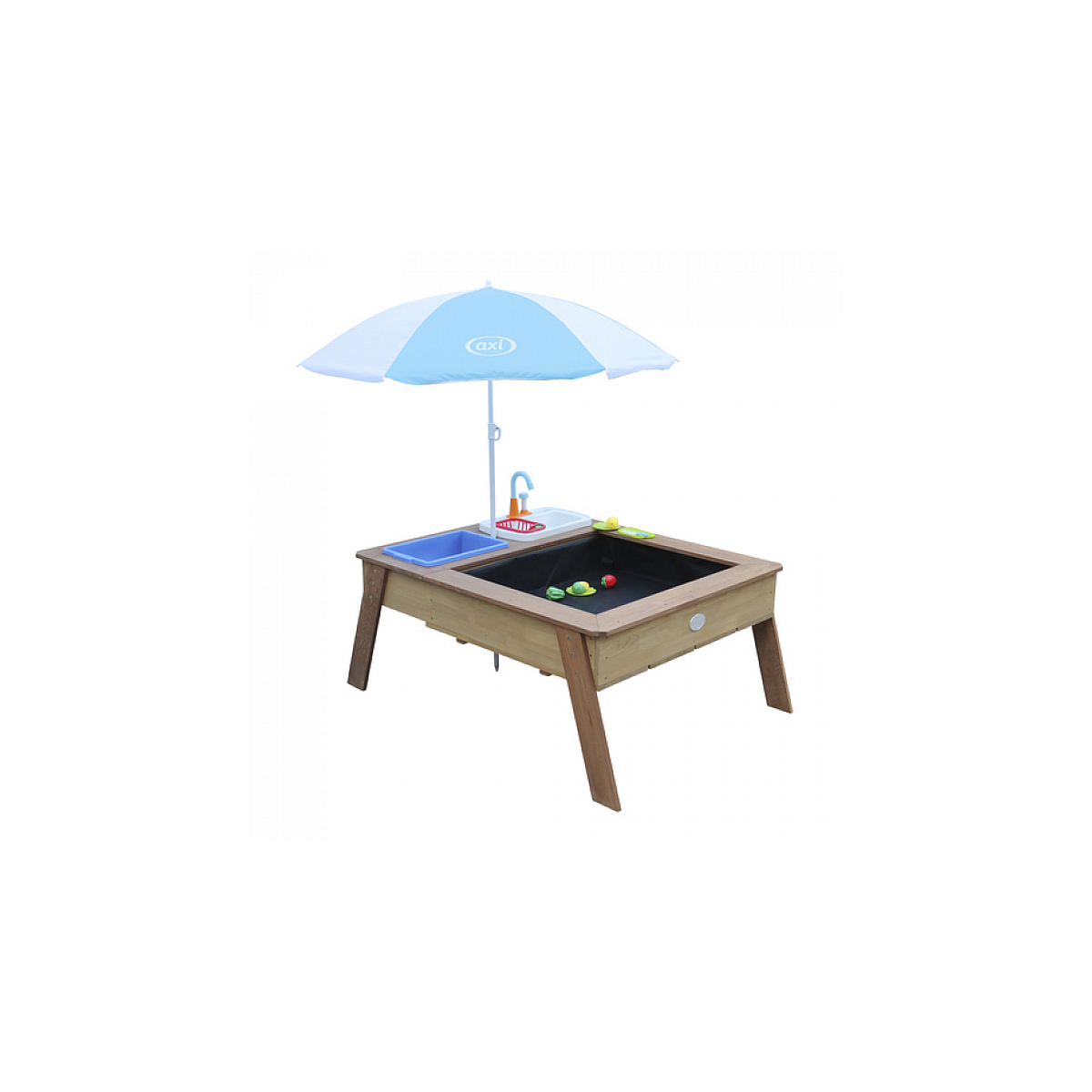 AXI Linda Table sable et eau avec Cuisine et evier Marron Parasol Bleu Blanc couleur unique, AXI HOUSE