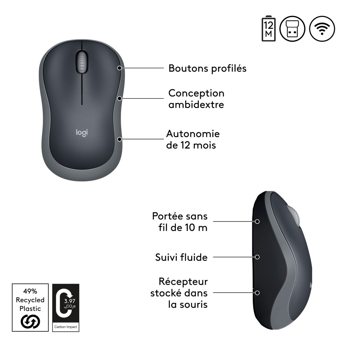 Souris sans fil M185 Swift Grey gris, LOGITECH