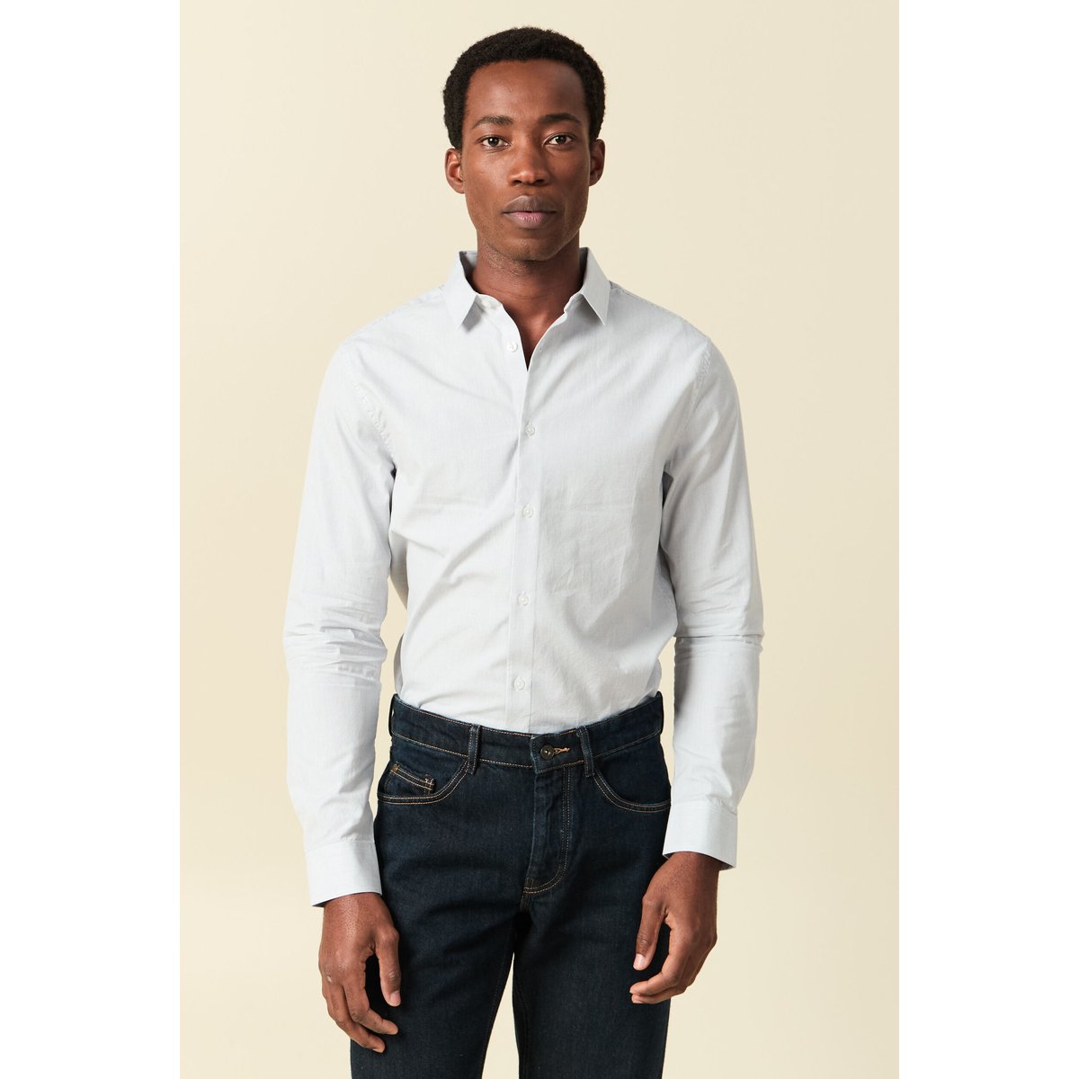 Chemise droite courte en coton gris foncé, BONOBO