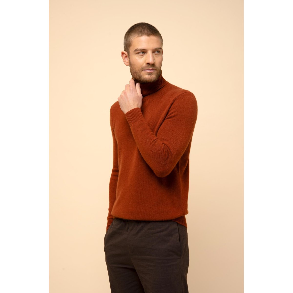 Pull Col Roulé 4 Fils Écureuil Sacha marron, JUST CASHMERE