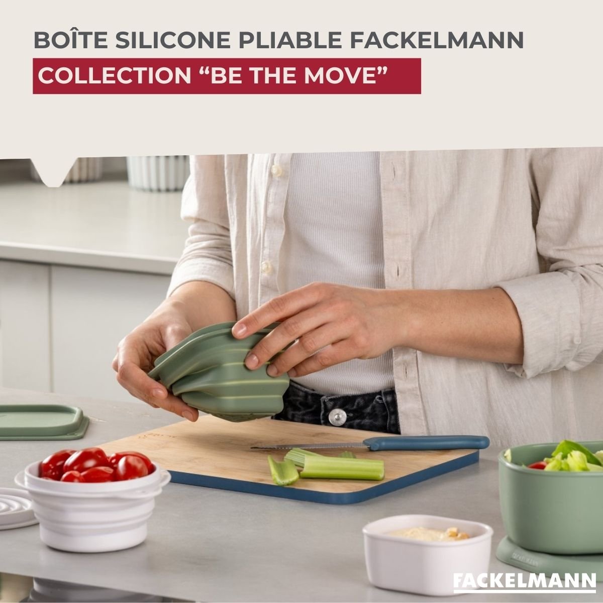 Lot de 4 boîtes à lunch 1 L avec 4 ustensiles de cuisine STORAGE vert, FACKELMANN