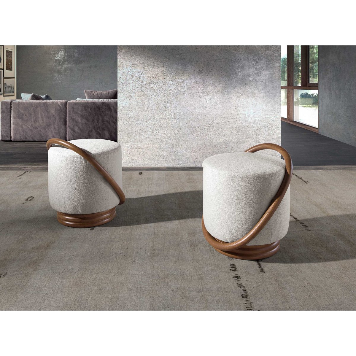 Pouf en tissu blanc blanc | noyer, ANGEL CERDA
