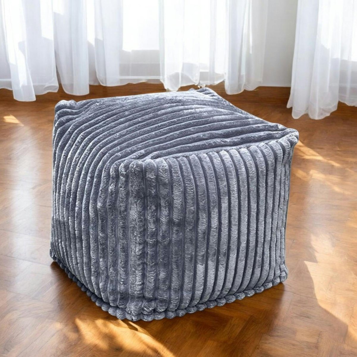 Pouf carré velours grosses côtes gris VISBY gris, PIER IMPORT