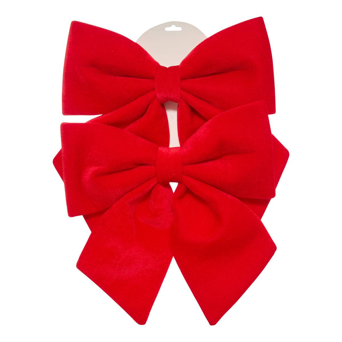 Lot de 2 nœuds de sapin en velours rouge 40 x 35 cm rouge, FEERIC LIGHTS & CHRISTMAS