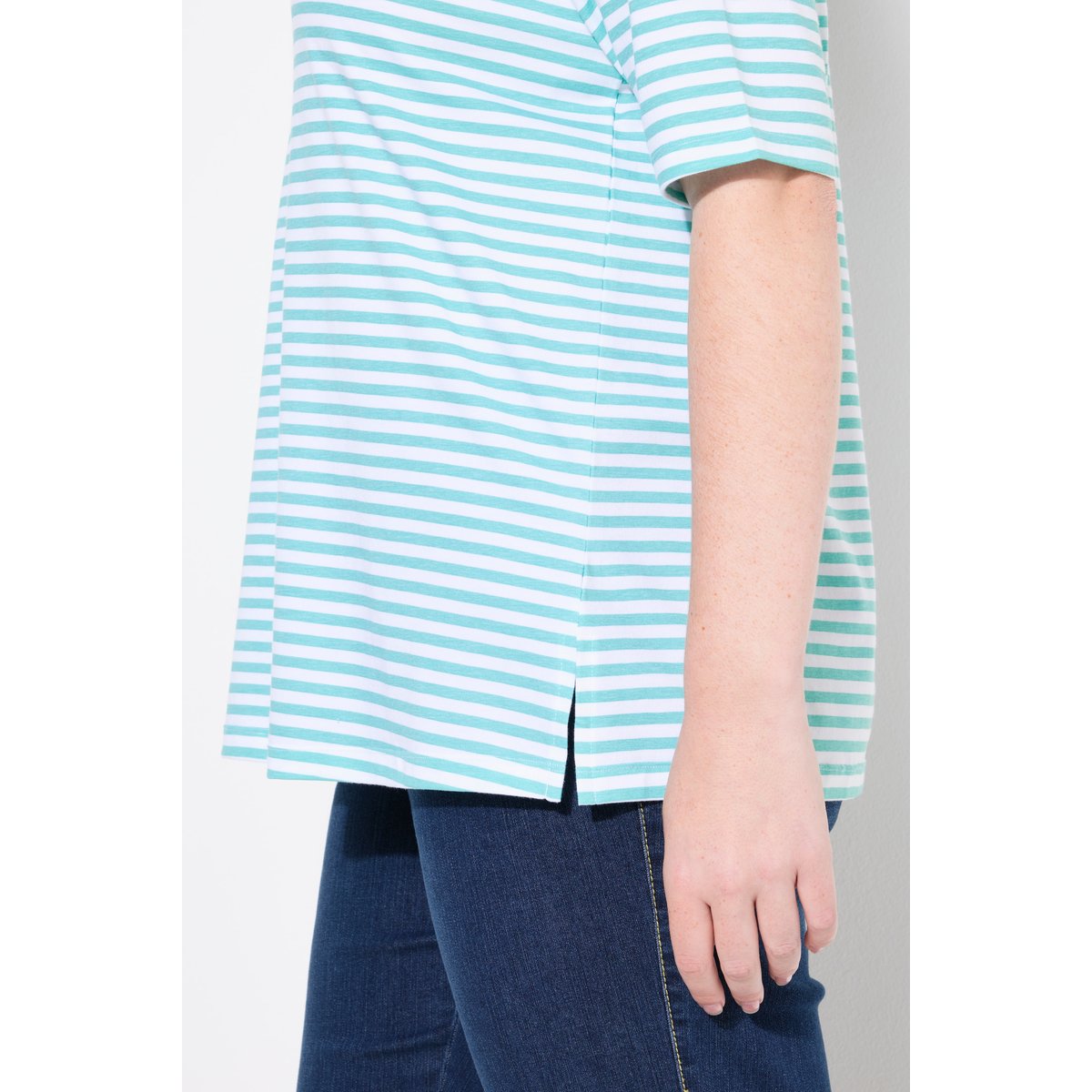 Marinière à manches courtes. Encolure bateau turquoise clair, ULLA POPKEN