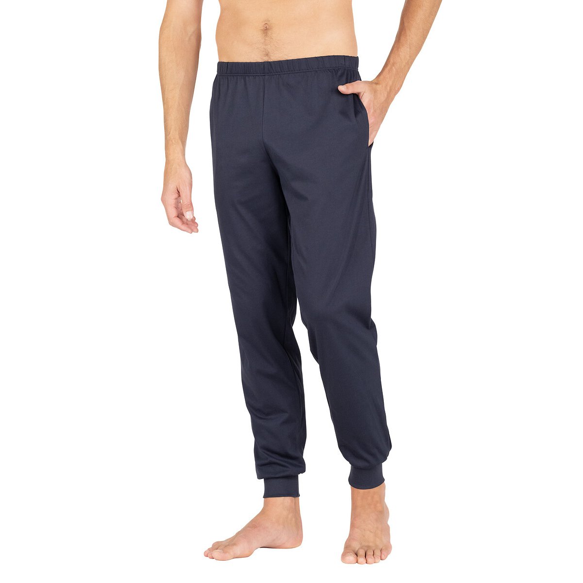 Pyjama mercerisé imprimé col rond bleu marine/imprimé, EMINENCE