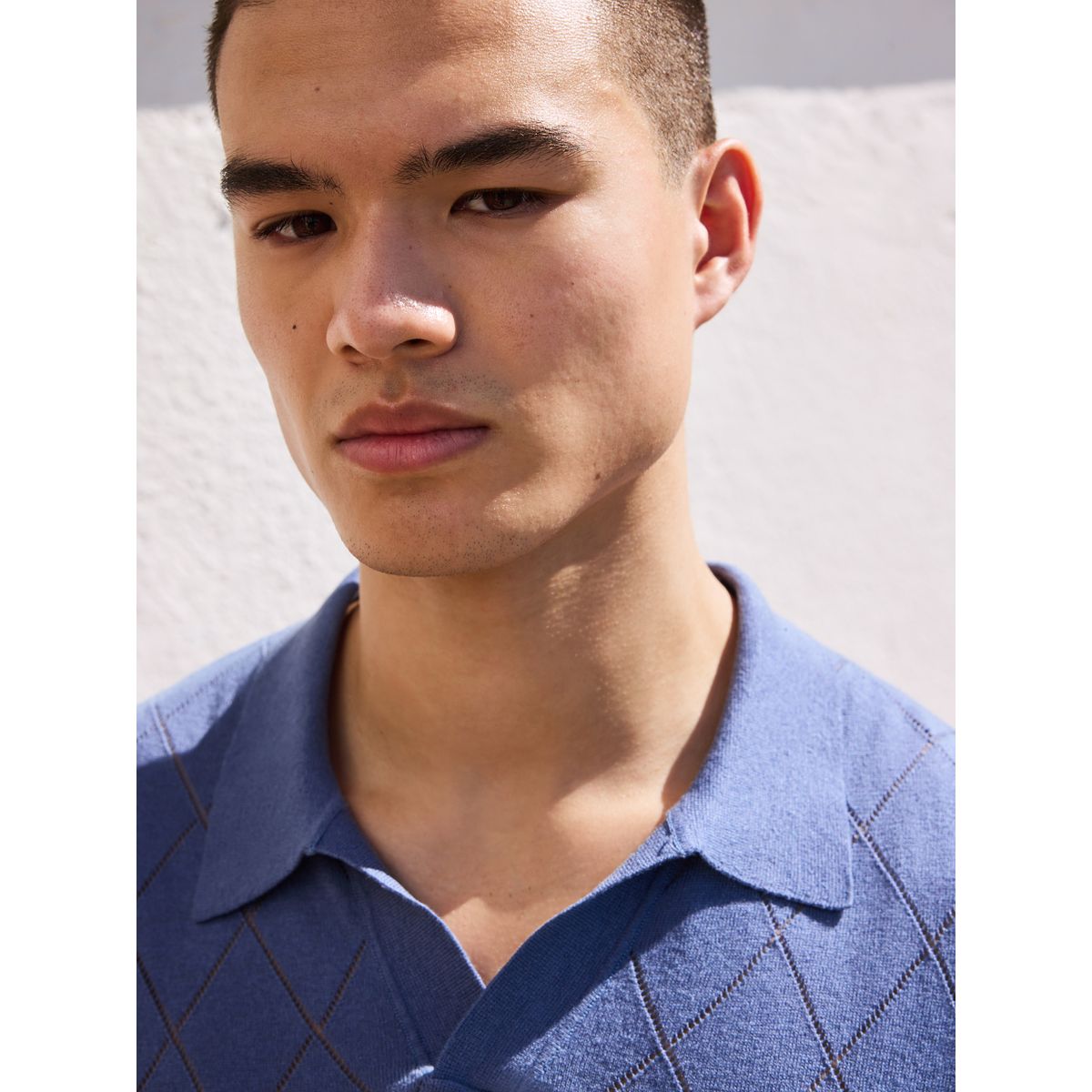 Polo col trophy en lin majoritaire n. premium argyle bleu, NEXT