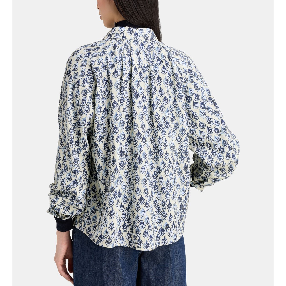 Chemise droite oregano fantaisie écru et bleu, JODHPUR