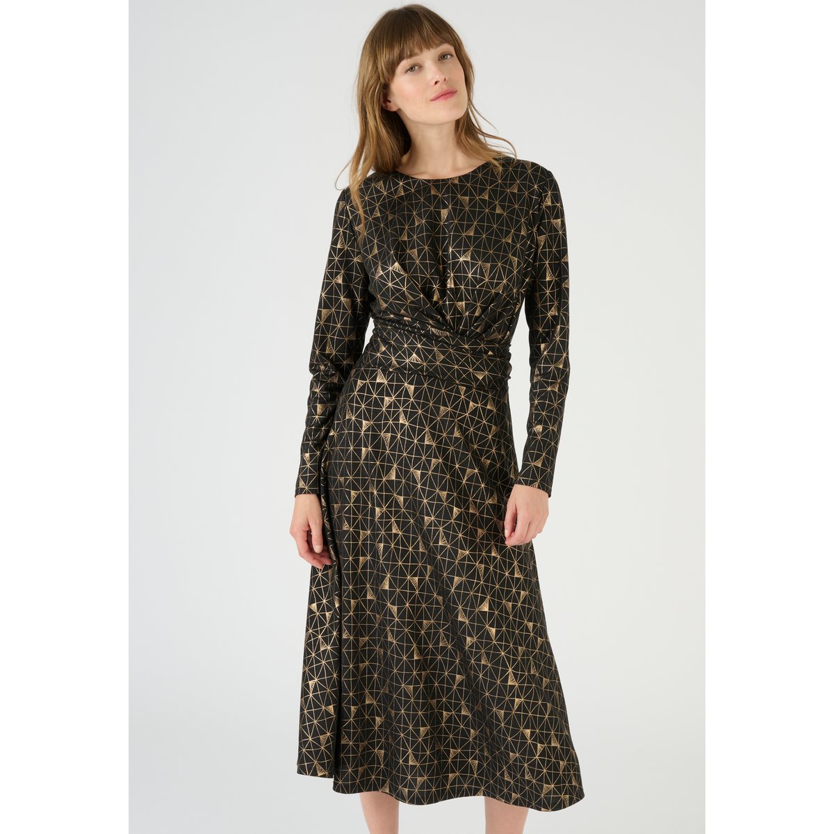 Robe imprimée en maille fantaisie noir graphique, DAMART