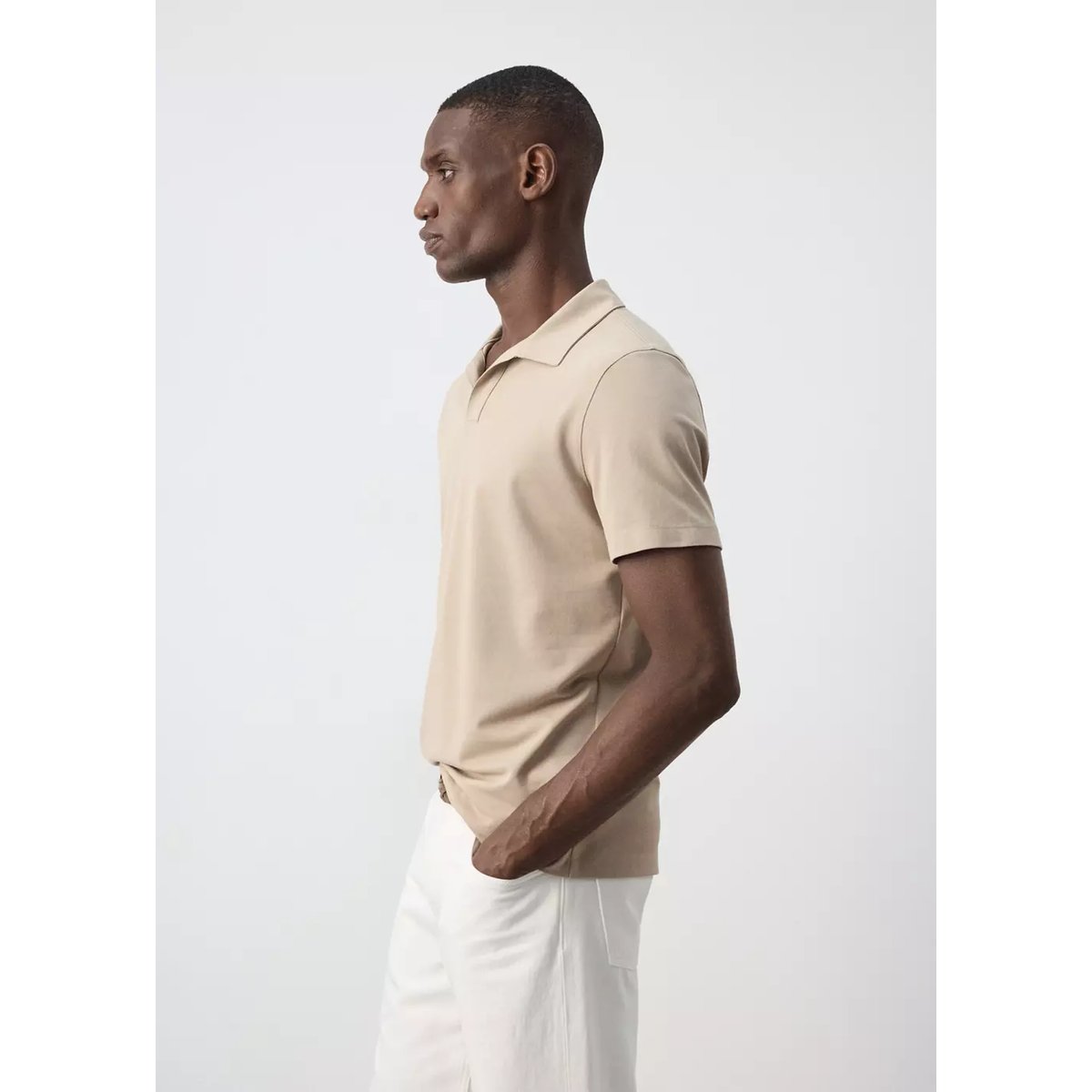 Polo en mélange de coton coupe ajustée sable, MANGO MAN