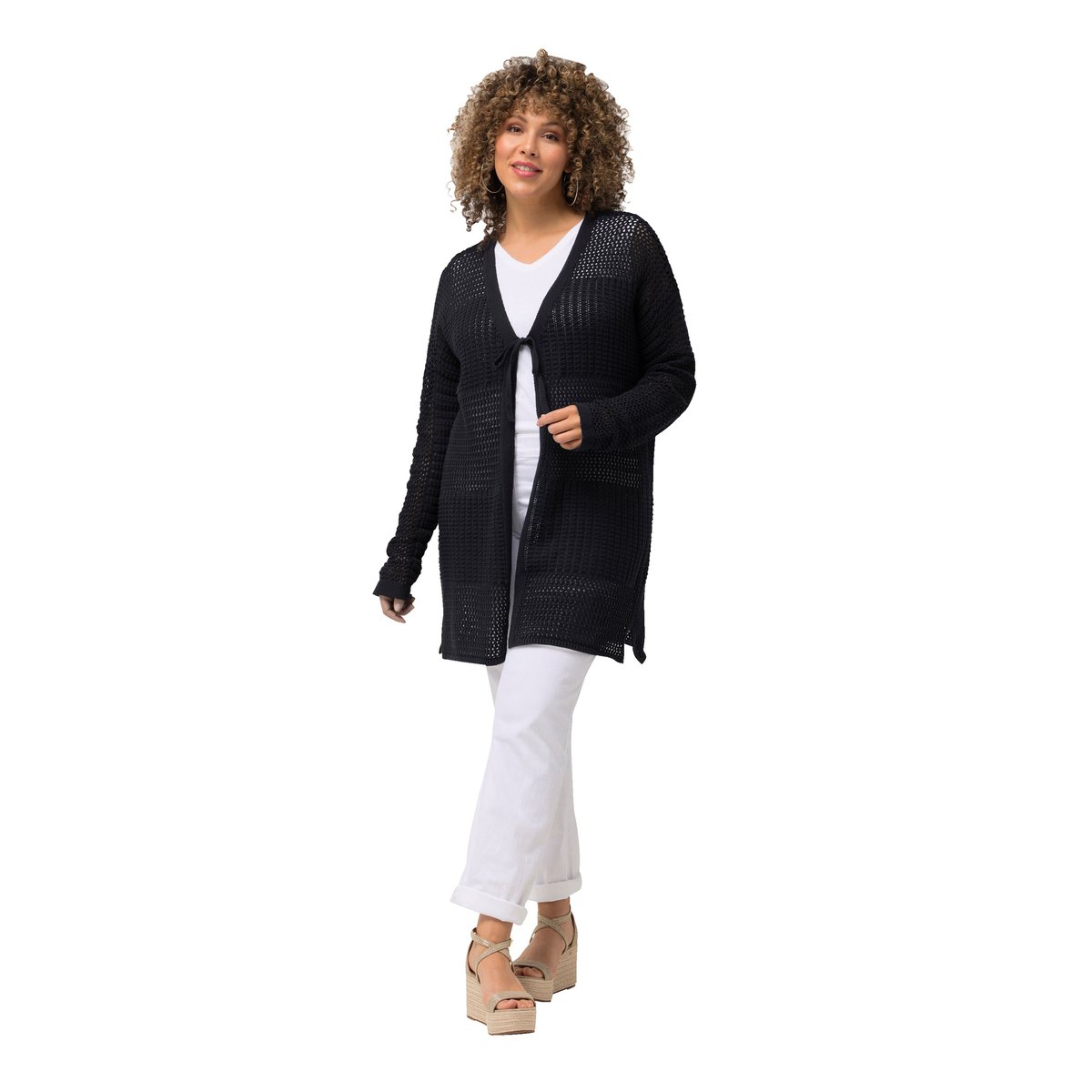 Cardigan oversize en maille ajourée. marine, ULLA POPKEN