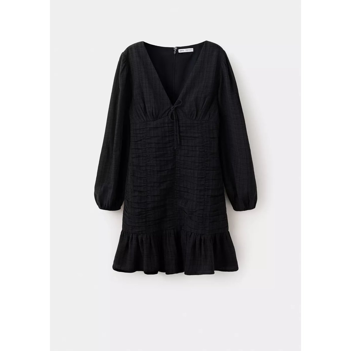 Robe courte texture à col en V noir, MANGO TEEN