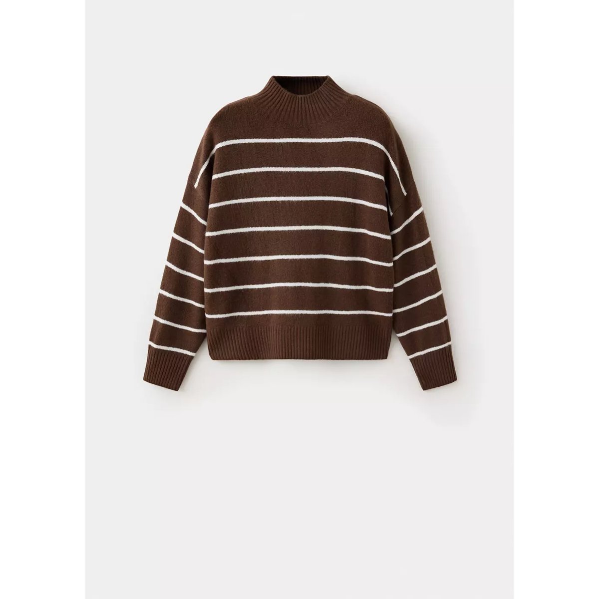 Pull-over rayures col montant marron, MANGO
