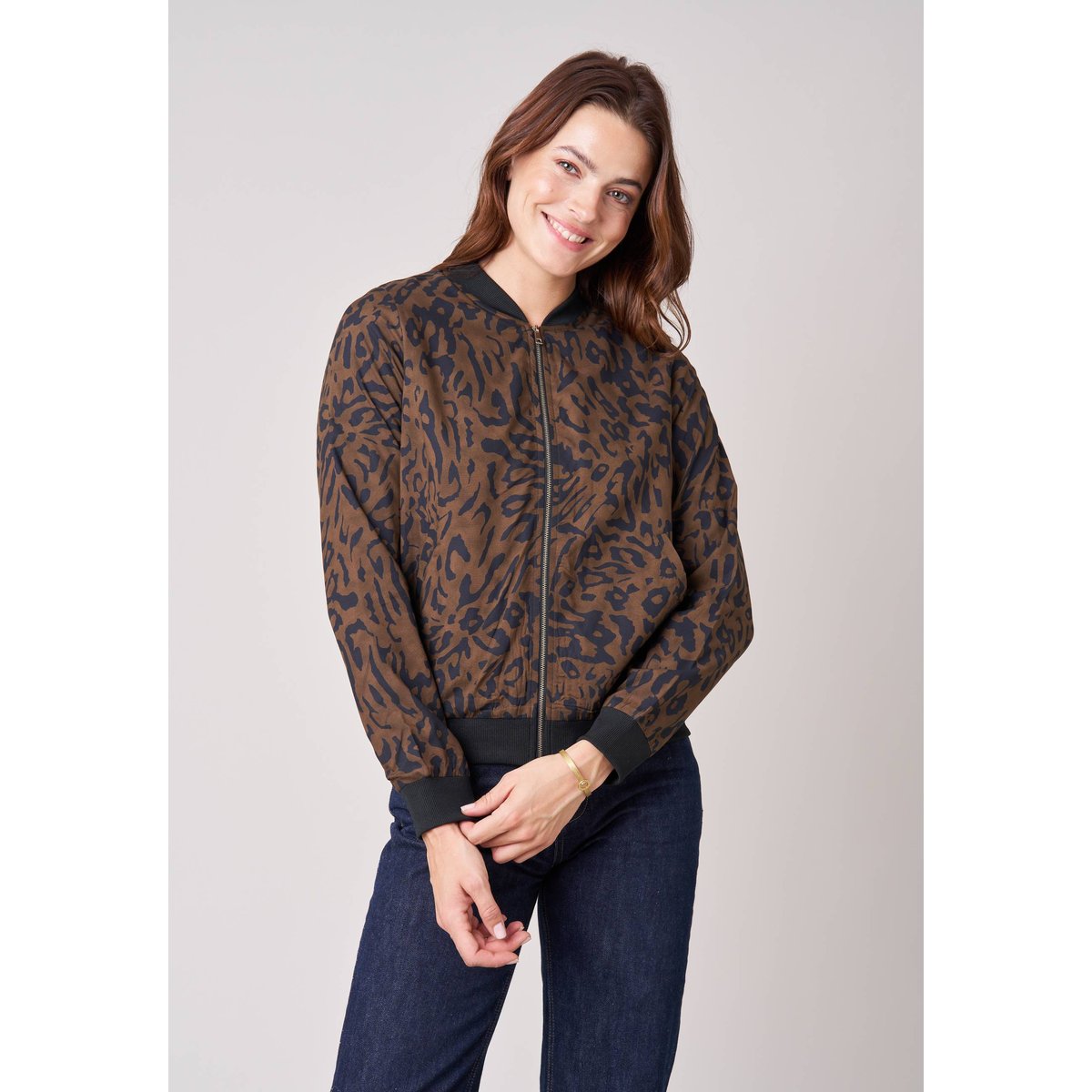 Veste bomber femme imprimé léopard MASHA brown, DEELUXE