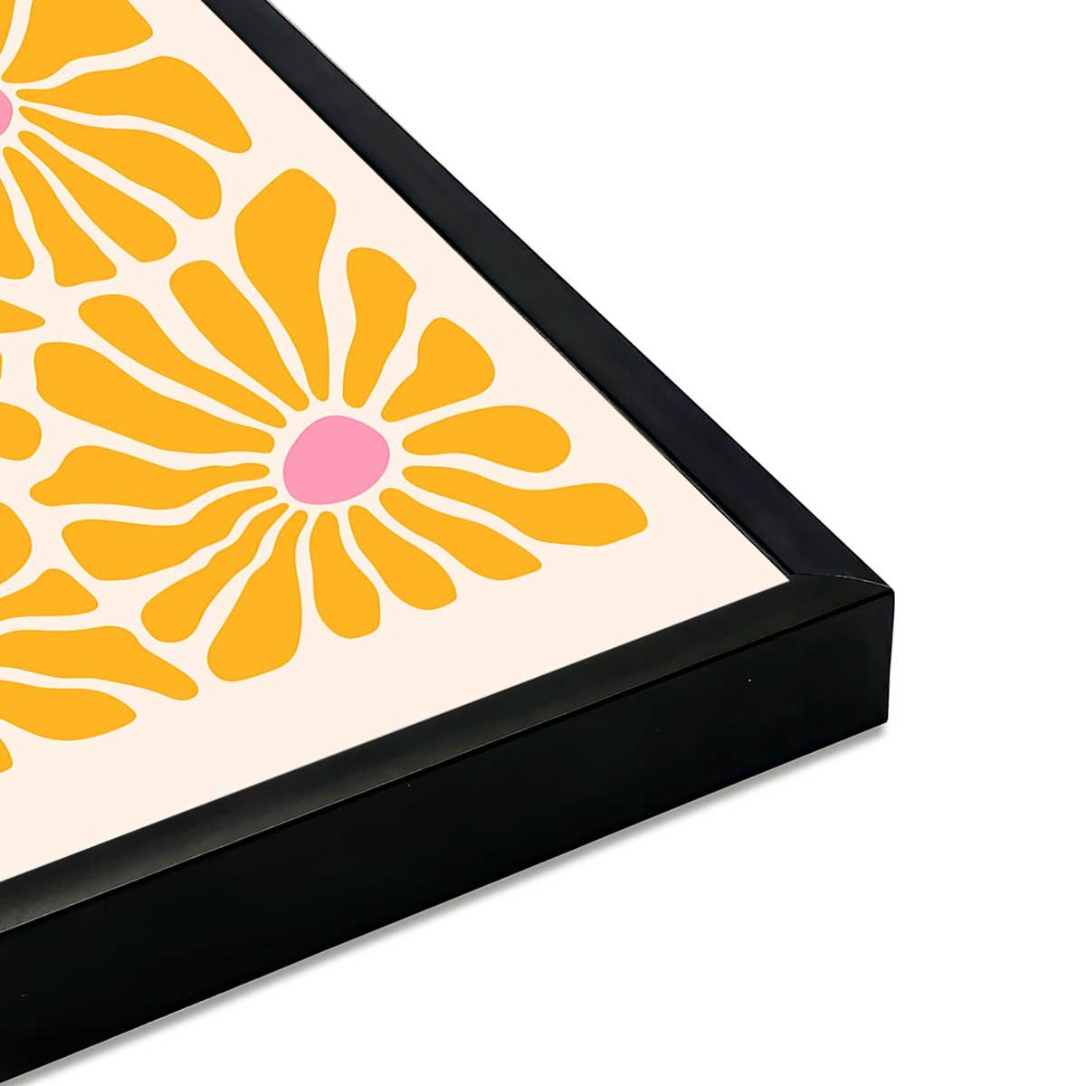 Affiche encadrée fleurs jaunes graphiques affiche + cadre en métal - noir, HEXOA
