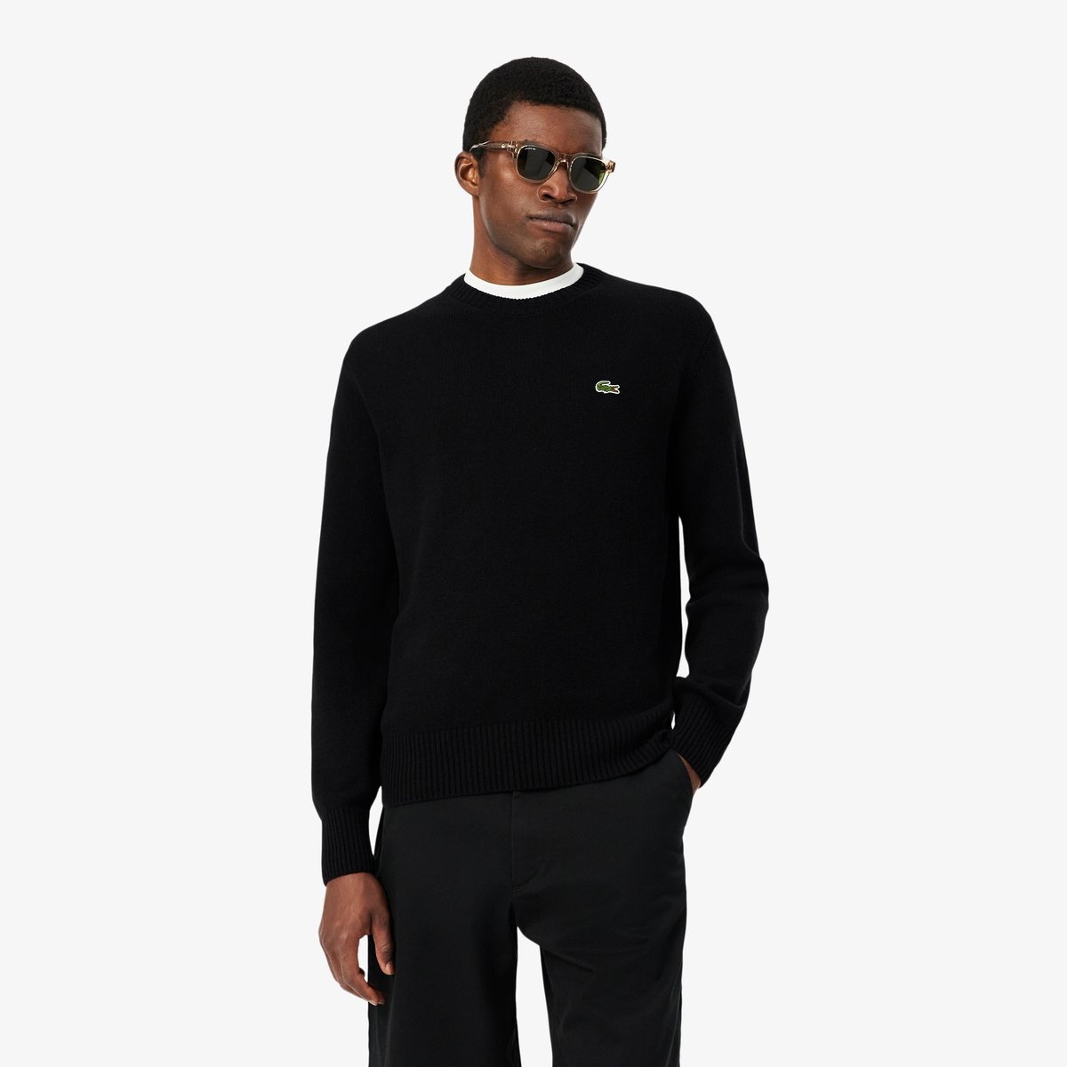 Pull en laine col rond noir-031, LACOSTE