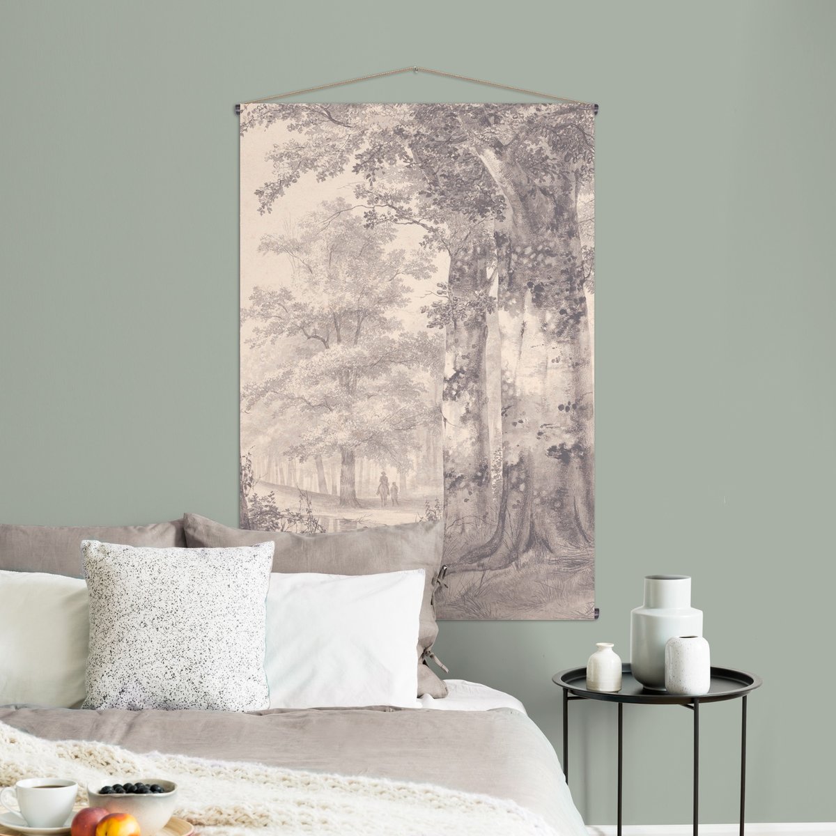 Kakemono tissu Promenade sylvestre gris, beige, ART FOR THE HOME