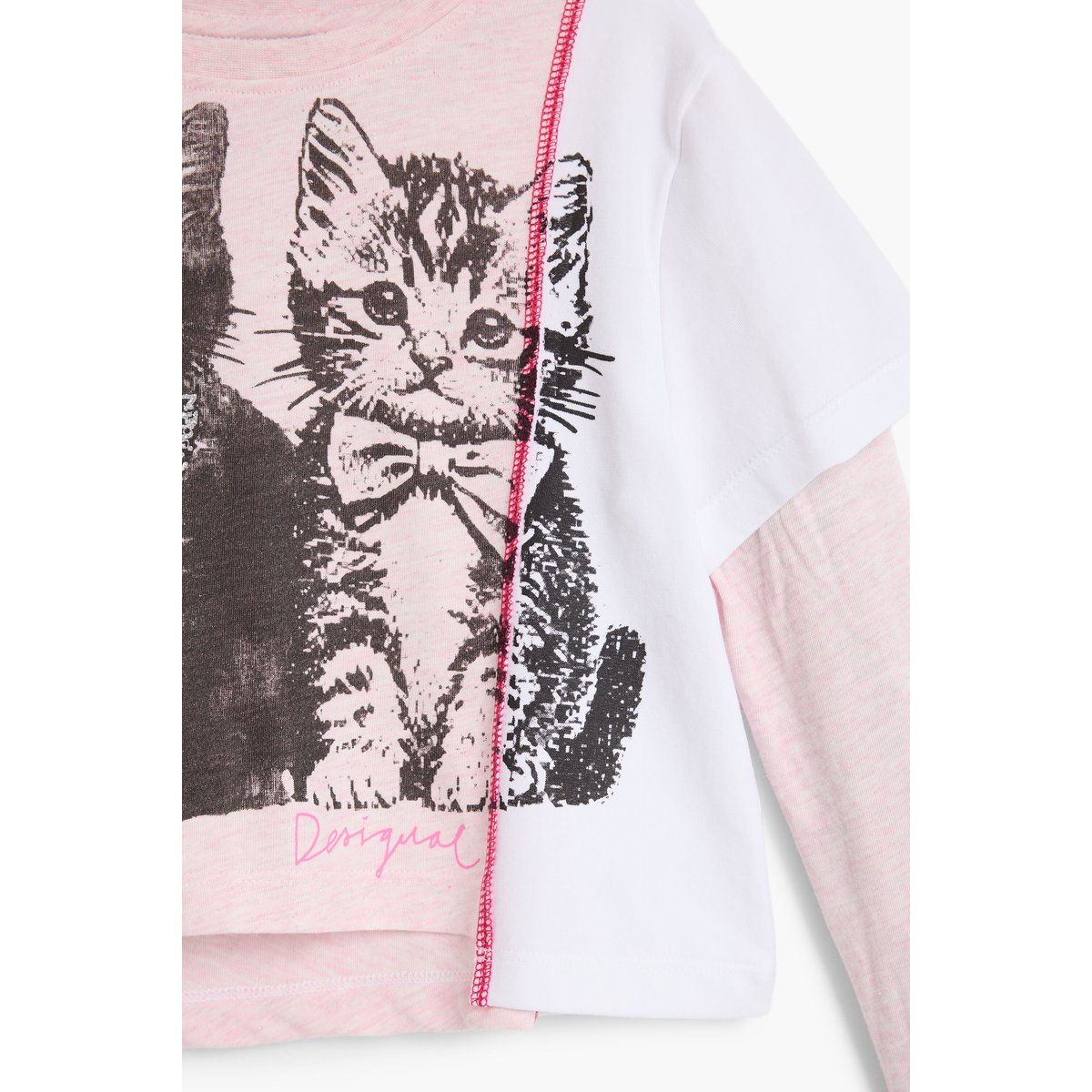 T-shirt combiné chats rose, DESIGUAL