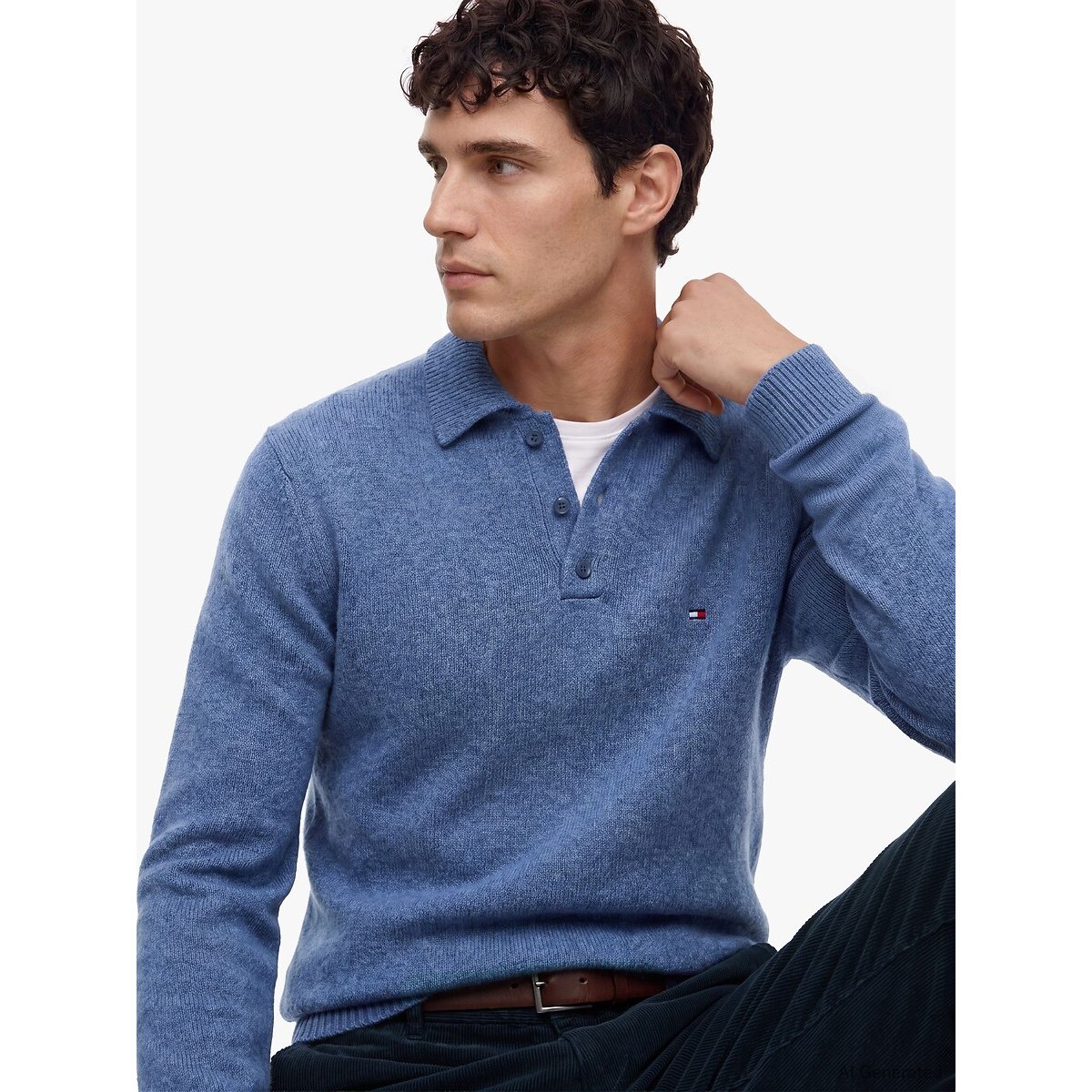 Trui met geknoopte kraag, van wol mêleeblauw, TOMMY HILFIGER