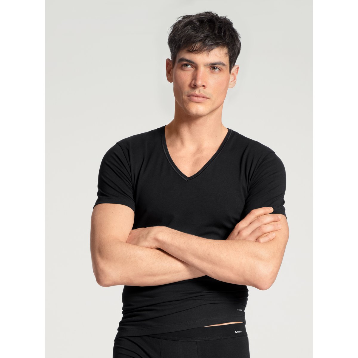 V-Shirt manches courtes Coton COTTON CODE noir, CALIDA