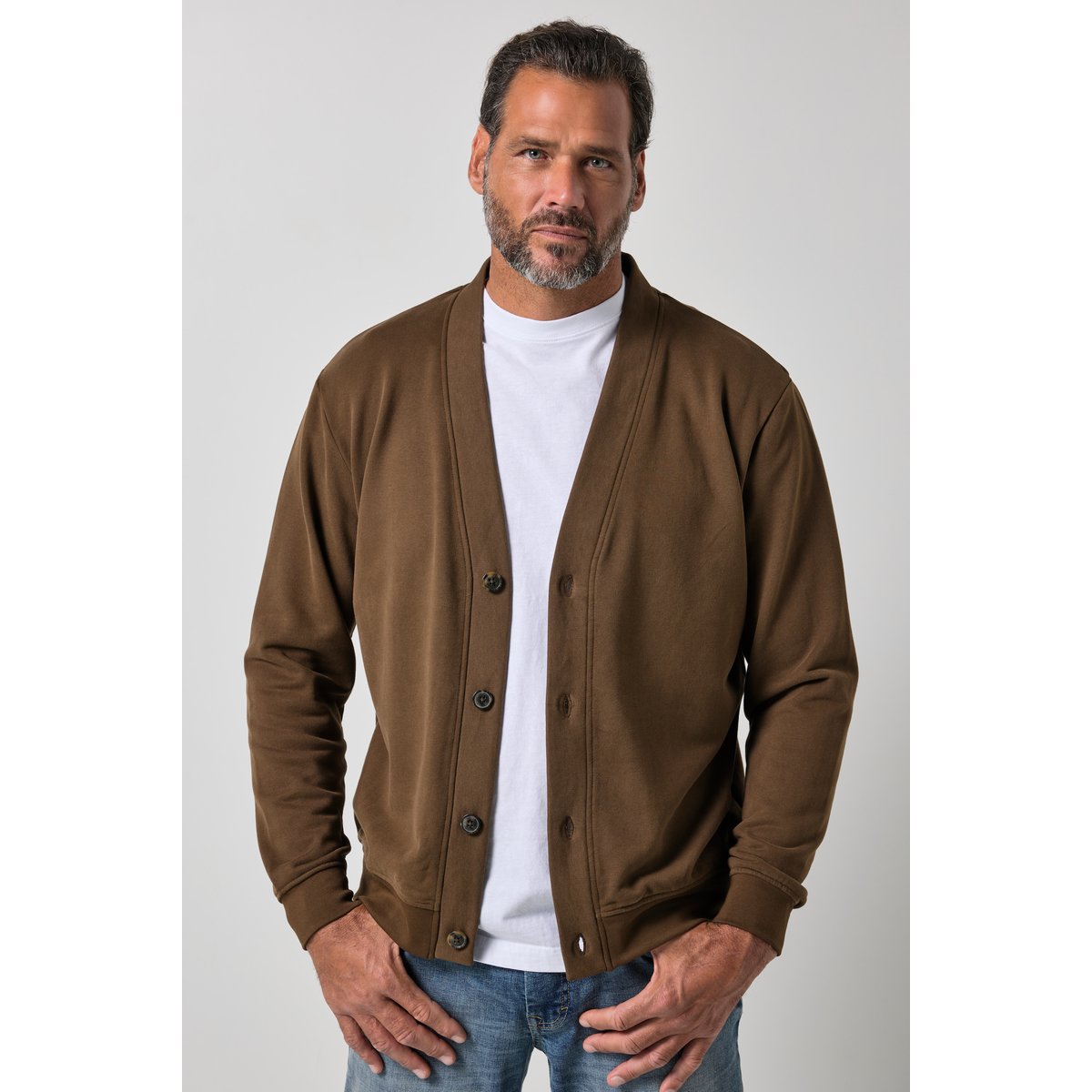 Cardigan en molleton marron moka, JP1880
