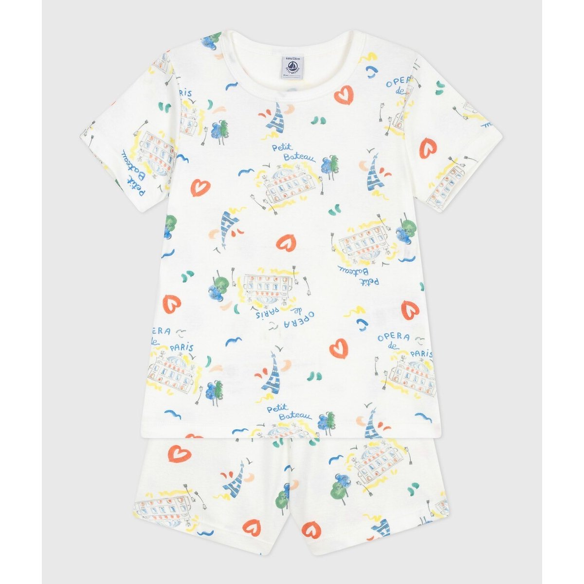 Bedrukte pyjama, OPÉRA DE PARIS x PETIT BATEAU bedrukt wit, PETIT BATEAU