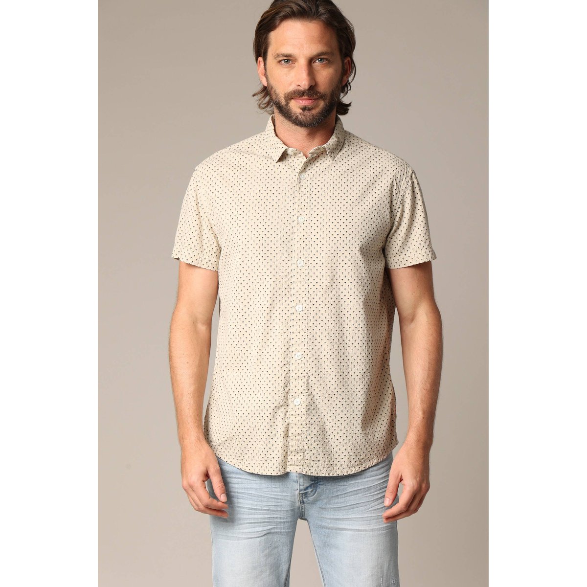 Chemise homme à motifs palmiers PAGOS greige, DEELUXE