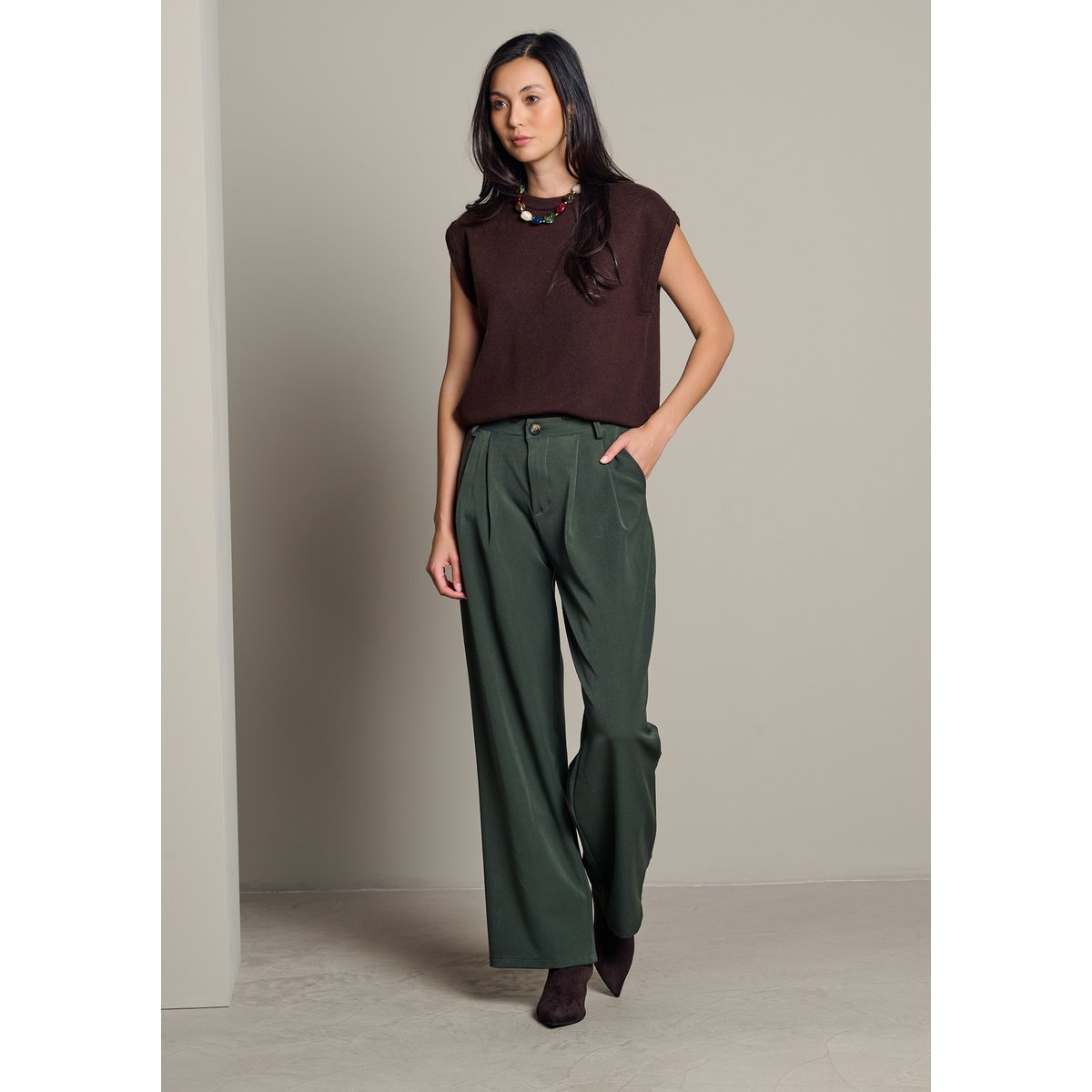 Pantalon ample en flanelle khaki, LOLALIZA