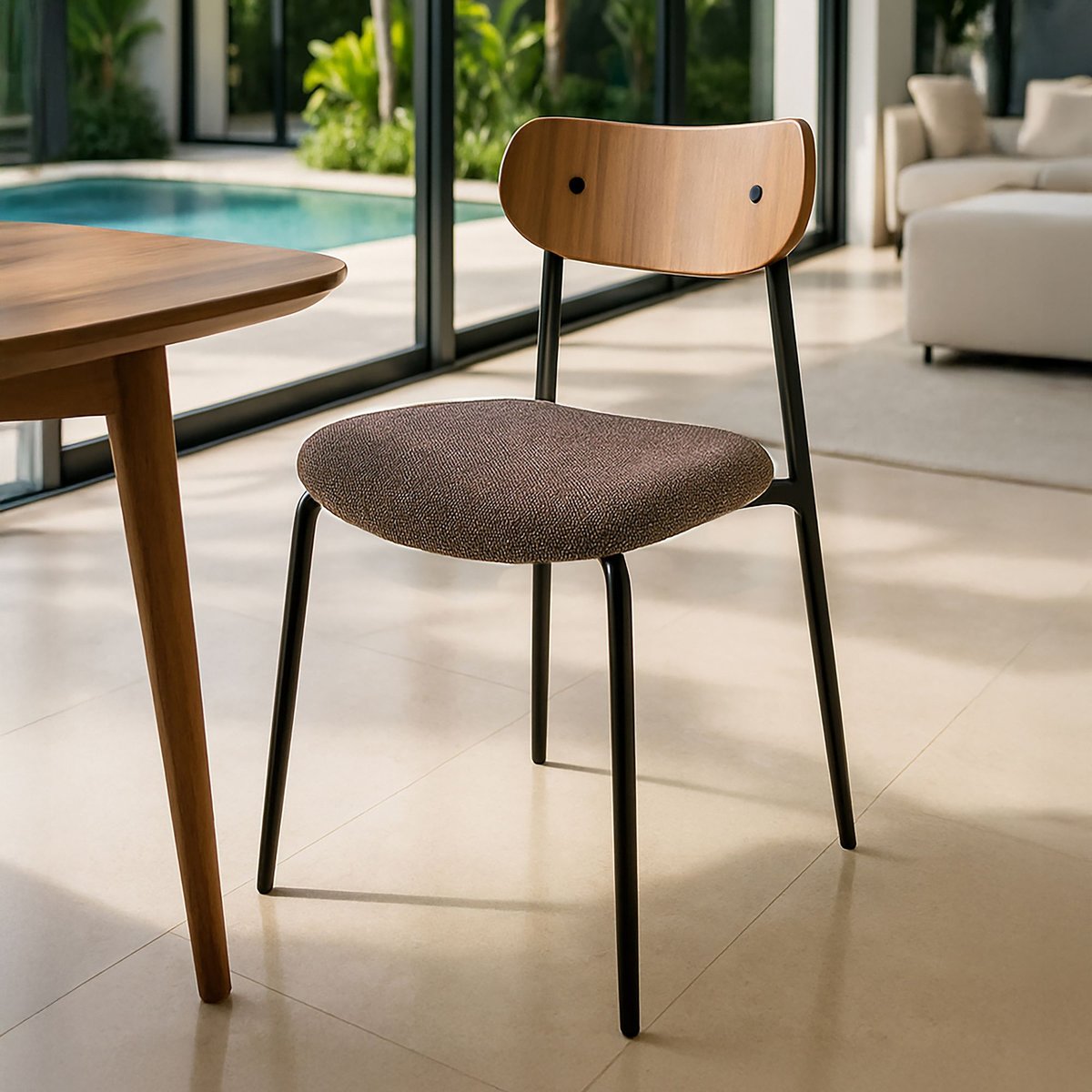Lot de 2 chaises en tissu et dossier en finition noyer, GASTON couleur unique, NOW'S HOME