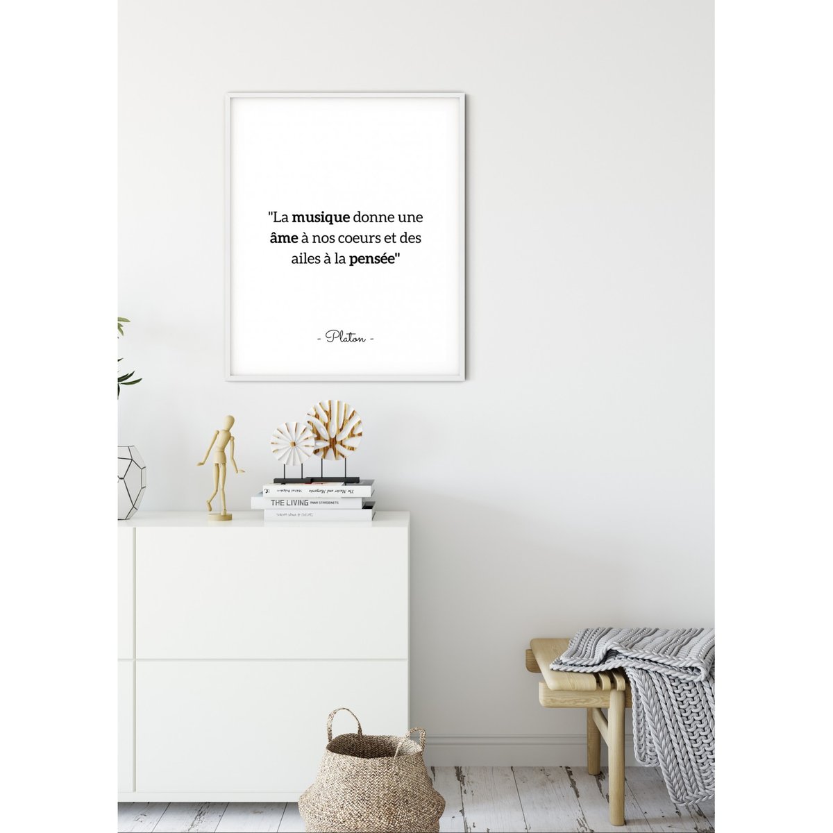 Affiche Platon : 'La musique donne une âme' blanc, L'AFFICHERIE