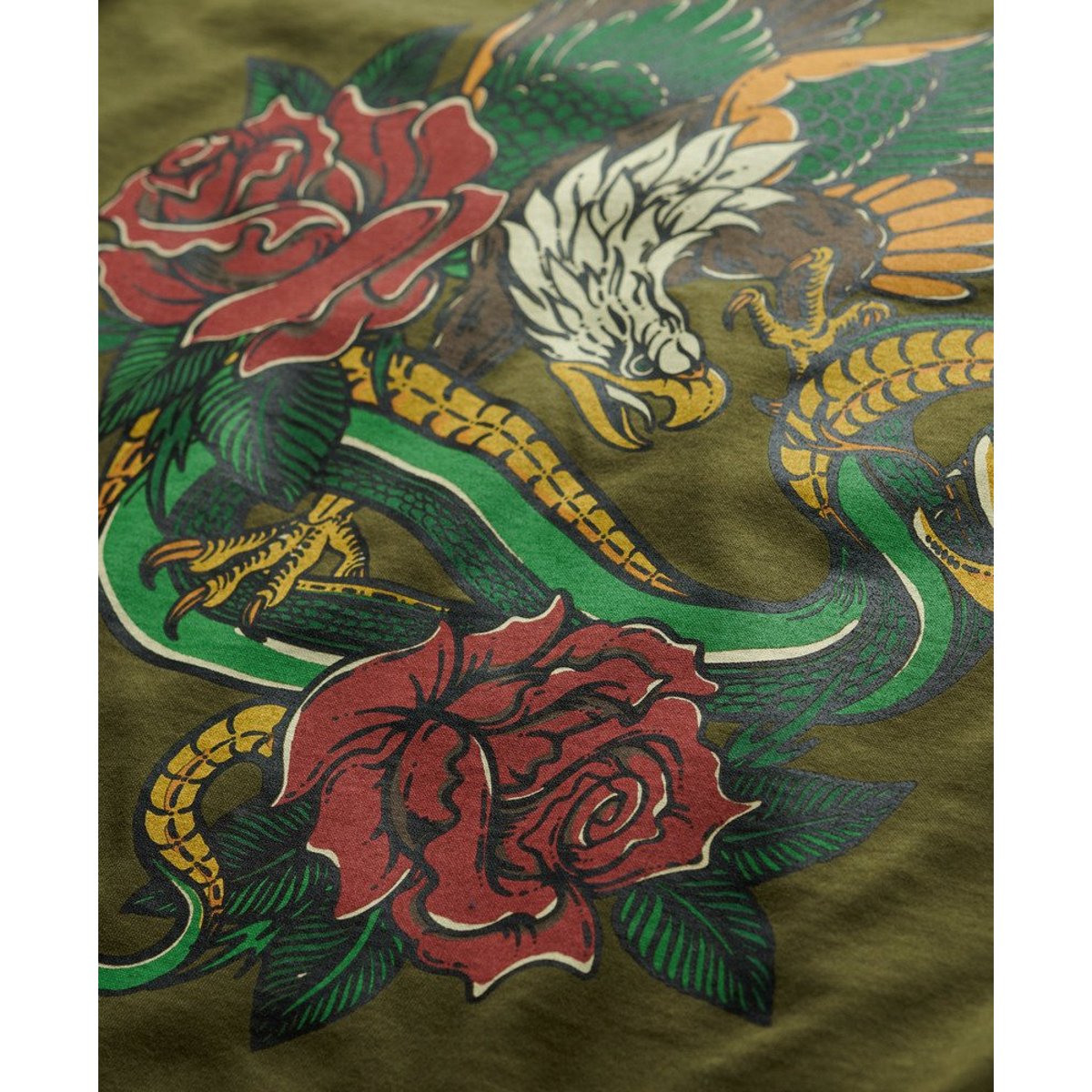 T-shirt ample Tattoo olive foncé, SUPERDRY