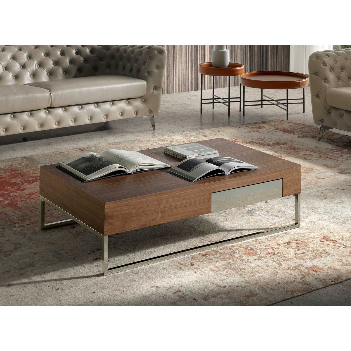 Table basse rectangulaire en noyer et acier chromé noyer | acier, ANGEL CERDA