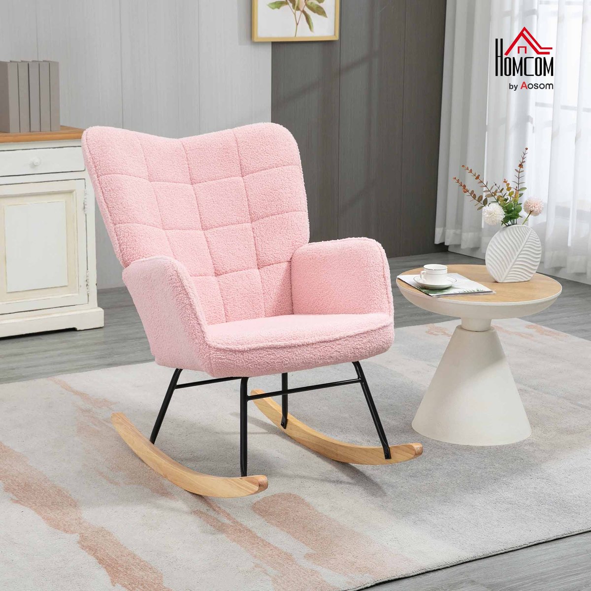 Fauteuil à bascule Imitation cachemire Rose rose, HOMCOM