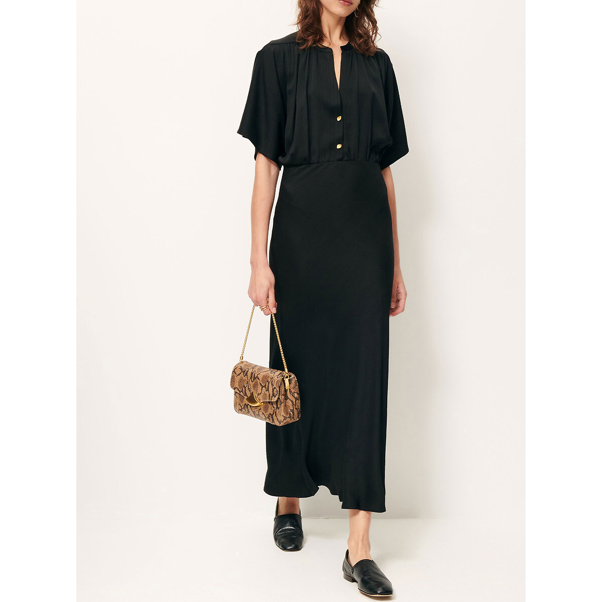 Ellita Long Dress with Short Sleeves black, SESSUN
