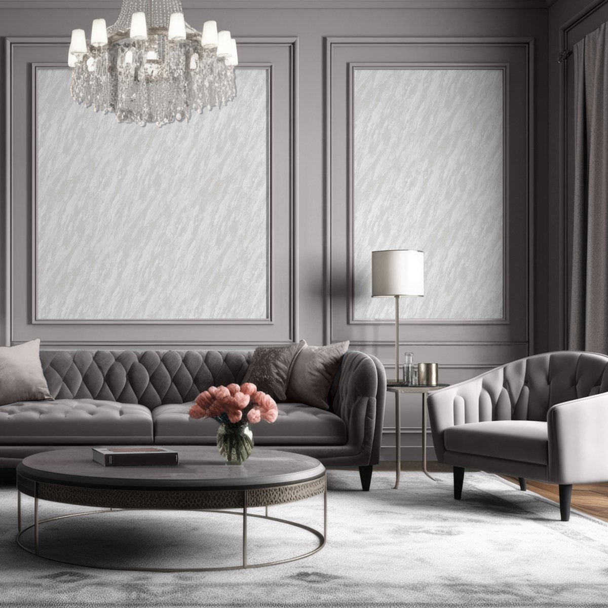 Papier peint effet marbre blanc nacré veiné gris, HEXOA