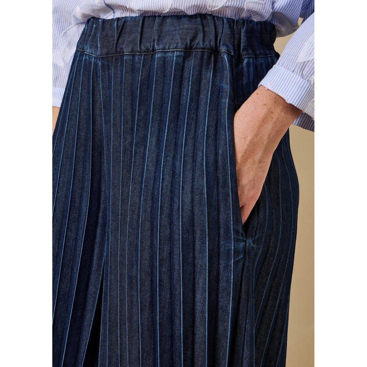 Pantalon jupe culotte en jean taille élastiquée brut, LA FEE MARABOUTEE