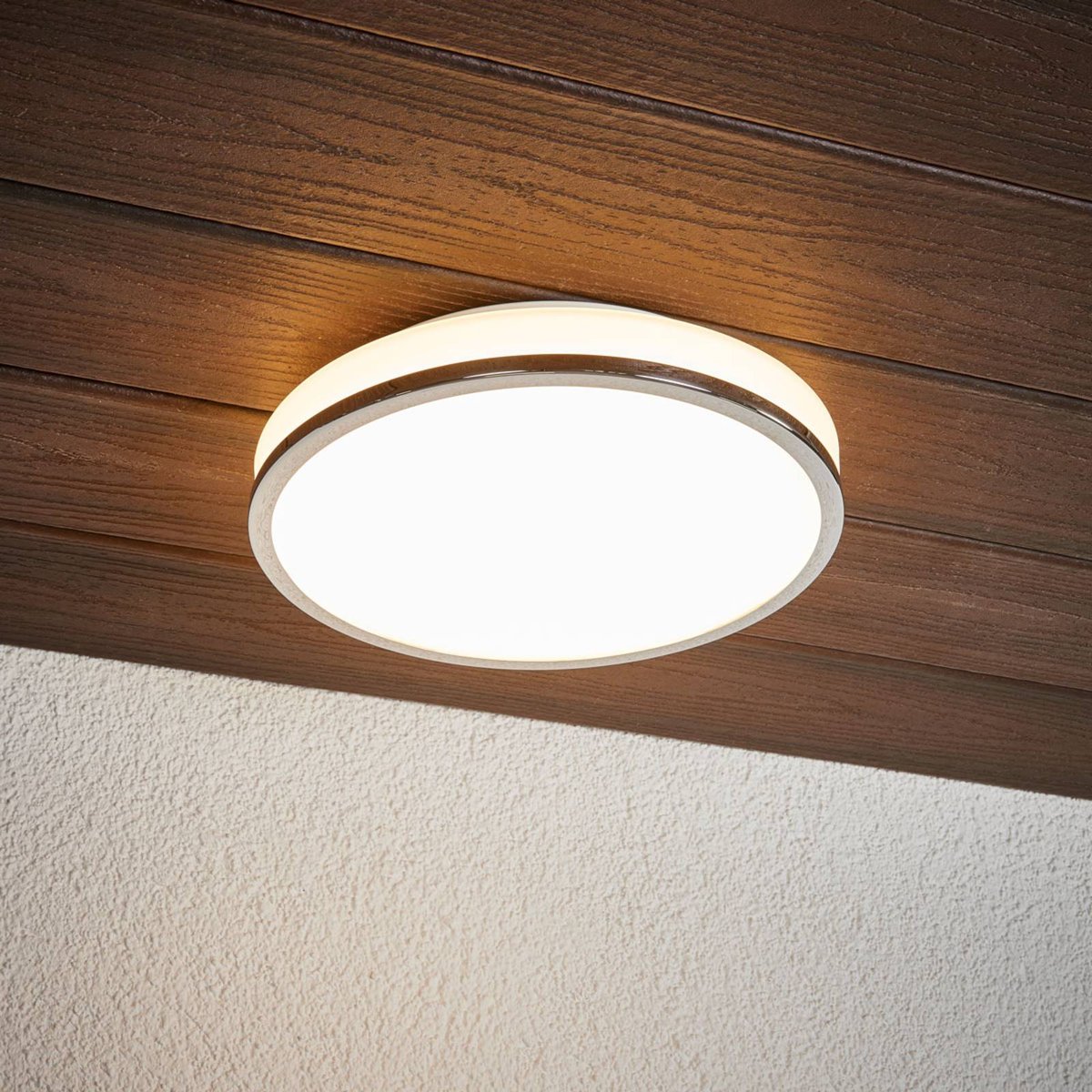 Plafonnier en verre moderneLED, Lyss blanc, chrome, LINDBY