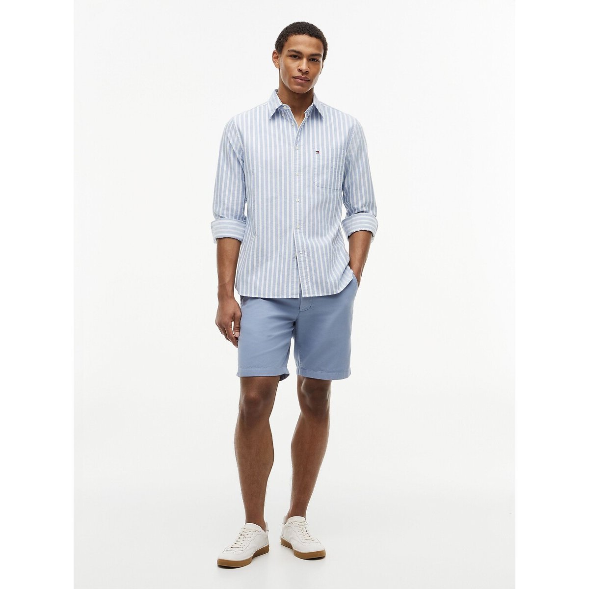 Camicia a maniche lunghe Oxford blu chiaro rigato, TOMMY HILFIGER